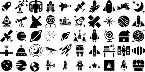 Massive Set Of Space Icons Set Hand-Drawn Solid Concept Symbols Plan, Orange, Icon, Spaceship Illustration Vector Illustration