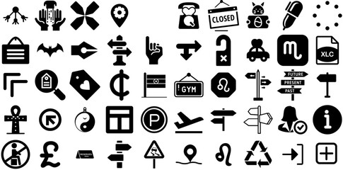 Huge Set Of Sign Icons Set Solid Design Symbols Open, Talk, Icon, Set Element Vector Illustration