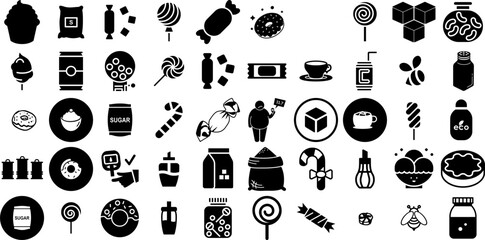 Huge Collection Of Sugar Icons Set Hand-Drawn Isolated Drawing Signs Icon, Low, Symbol, Sweet Pictograph For Computer And Mobile - obrazy, fototapety, plakaty