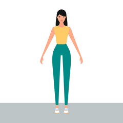 Beautiful Smiling Young Woman Looking Embarrassed Cartoon Vector Illustration on White Background.