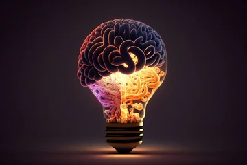 Fotobehang Creative Idea with Brain and Light Bulb Illustration. Great for new business, idea generation, educational and  brainstorming concepts. © InspiringMoments