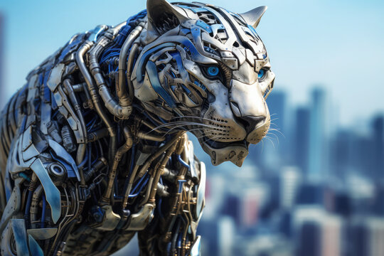 animal robot with cityscape on background