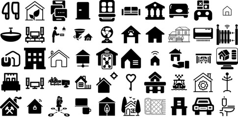 Mega Collection Of Home Icons Collection Solid Infographic Silhouettes People, Sensor, Installation, Automation Clip Art Isolated On Transparent Background