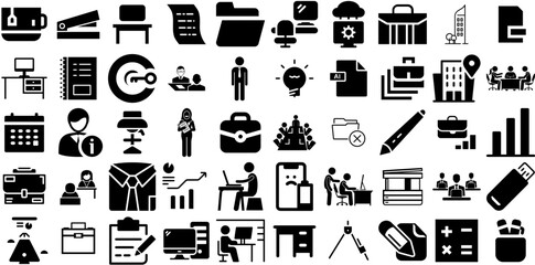 Massive Set Of Office Icons Set Hand-Drawn Solid Drawing Silhouette Tool, Condo, Set, Person Signs Isolated On Transparent Background