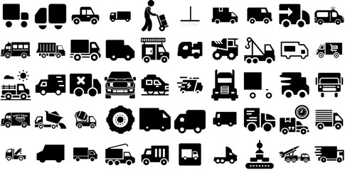 Mega Collection Of Truck Icons Bundle Hand-Drawn Solid Vector Clip Art Symbol, Icon, Fuel, Garden Symbols Vector Illustration