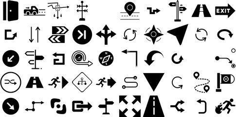 Mega Collection Of Way Icons Bundle Linear Design Elements Arrow, Advise, Upward, Icon Elements Isolated On White