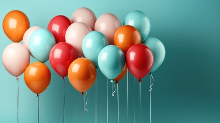Bunch of vibrant colorful balloons over blue color background, Colorful balloons.