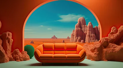 Foto op Aluminium Cinematic Living Room Interior, Modern interior design, 3D render, 3D illustration © Roman P.