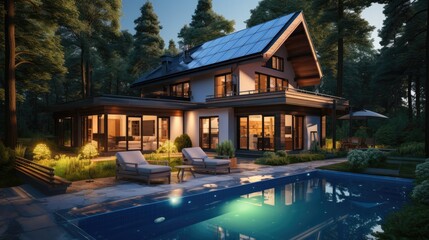 The dream House, Exterior of modern minimalist cubic villa with swimming pool. - obrazy, fototapety, plakaty