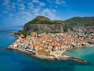 Tuinposter Aerial view of Cefalu on the Tyrrhenian coast of Sicily, Italy © Mapics