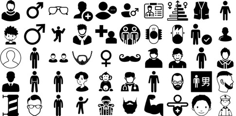 Big Collection Of Male Icons Bundle Black Design Silhouettes Infographic, Silhouette, Symbol, Icon Doodles Vector Illustration - obrazy, fototapety, plakaty