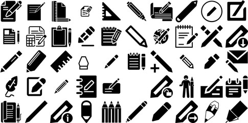 Massive Set Of Pencil Icons Collection Black Modern Web Icon Pallet, Icon, Document, Paper Element Isolated On White Background
