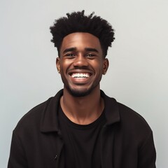 Obraz premium Portrait of a smiling black man. Image generated by AI.
