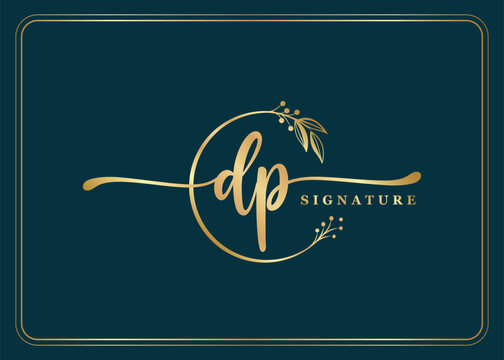 luxury signature initial dp logo design isolated leaf and flower