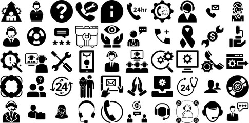 Huge Collection Of Support Icons Collection Isolated Vector Signs People, Profile, Chat, Patient Silhouettes For Apps And Websites