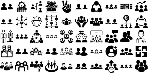 Massive Collection Of Team Icons Set Linear Cartoon Clip Art Team, Together, Icon, Employer Doodle Vector Illustration
