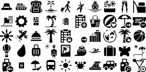 Huge Collection Of Vacation Icons Collection Hand-Drawn Solid Design Web Icon Holiday Maker, Leisure, Icon, Day Elements Isolated On Transparent Background