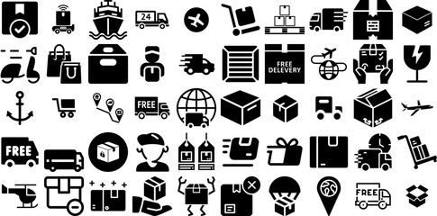 Big Collection Of Shipping Icons Bundle Hand-Drawn Linear Modern Symbols Coin, Infographic, Distribution, Icon Signs For Apps And Websites