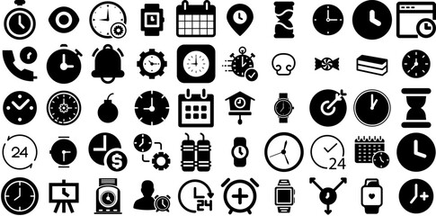Mega Collection Of Time Icons Collection Linear Vector Silhouette Patient, Rapid, Set, Finance Elements Isolated On Transparent Background