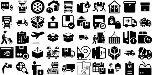 Massive Set Of Delivery Icons Set Black Simple Web Icon Set, Global, Rapid, Carousel Symbol Isolated On White Background