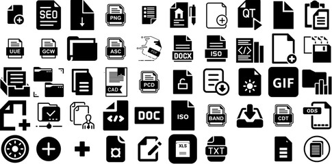 Mega Collection Of File Icons Collection Hand-Drawn Linear Concept Pictograms Page, App, Extension, Set Doodles Vector Illustration