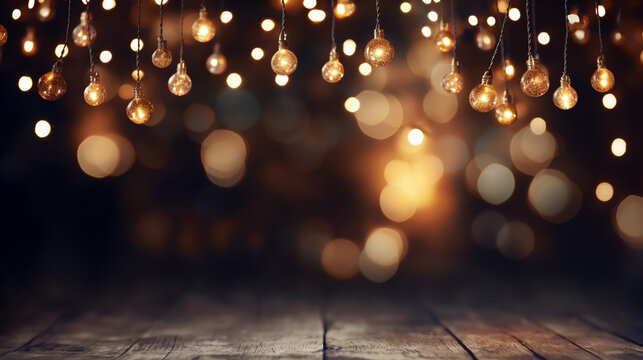 abstract background of fairy lights and dark blurred bokeh backdrop