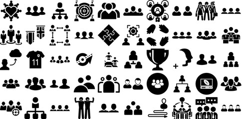 Massive Collection Of Team Icons Set Solid Modern Symbol Team, Employer, Icon, Together Pictogram Isolated On Transparent Background - obrazy, fototapety, plakaty