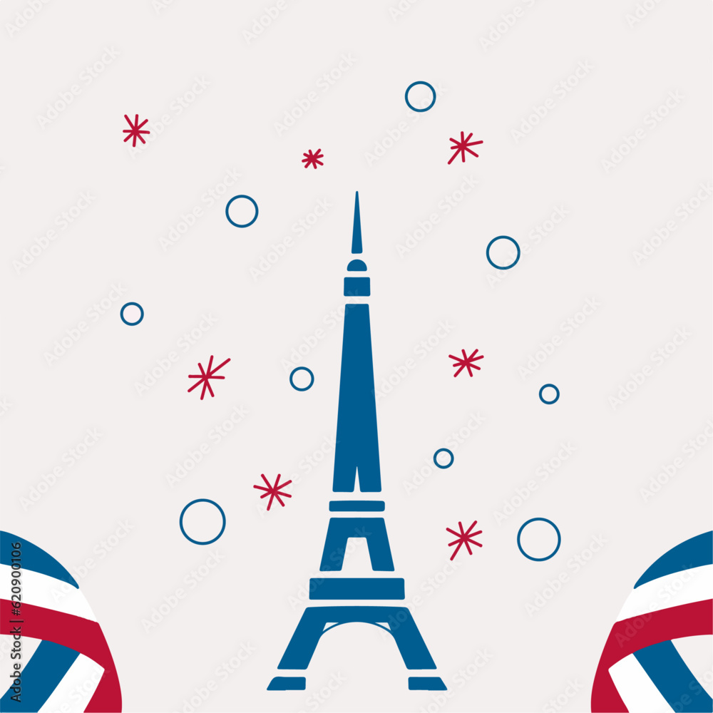 Wall mural flat vector 14 july happy bastille day ,card,banner or poster for the french national day.