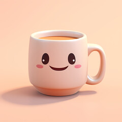Coffee Cup cute cartoon illustration with adorable expression isolated