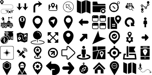 Mega Set Of Navigation Icons Bundle Isolated Cartoon Pictograms Icon, Option, Pointer, Symbol Silhouette For Computer And Mobile