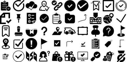 Mega Collection Of Mark Icons Bundle Linear Infographic Symbols Checkbox, Silhouette, Sweet, Comma Graphic Vector Illustration - obrazy, fototapety, plakaty