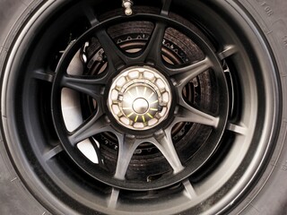 Close up of a f1 race car wheel 