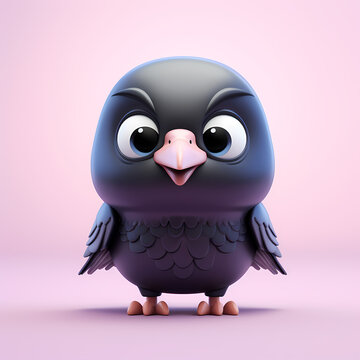 crow cute cartoon illustration with adorable expression isolated