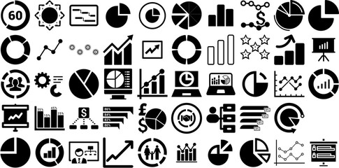 Massive Set Of Diagram Icons Bundle Flat Concept Pictograms Process, Infographic, Icon, Diagram Doodle Isolated On Transparent Background