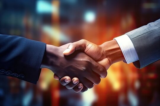 Business Partnership Meeting. Closeup Handshake Abstract Background, Deal.