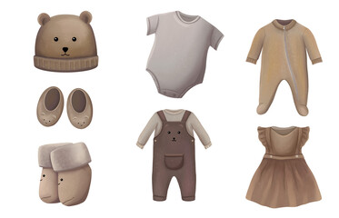 Set of clothes for children, 7 in 1 illustrations