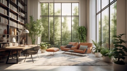 Fototapeta premium home studio workshop with modern loft design and skylight roof top multi purpose function home design concept, image ai generate
