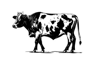 Alpine cow vector hand drawn engraving style illustration