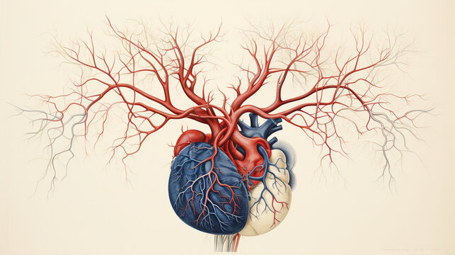 A medical illustration showcasing the branching structure of the circulatory system, resembling the roots of a grand tree Generative AI