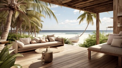 tropical resort decorating in natural color scheme interior design living room cosy home design,image ai generate