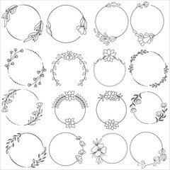 Floral wreaths, big set of floral round frames vector illustration. Perfect for invitations, greeting cards, quotes, blogs, Wedding Frames, posters and more