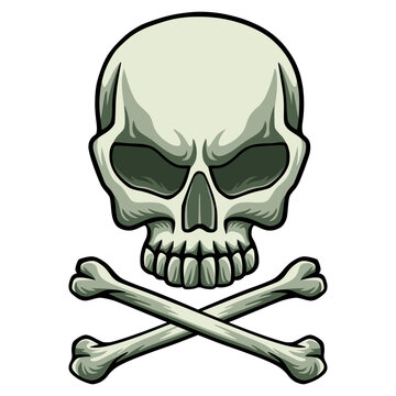 Skull and crossbones vector illustration. Pirates jolly roger sign. Poison, warning, danger symbol. Design for poster, print, t-shirt, sticker.