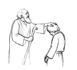 Pencil drawing. Isaac blesses Jacob