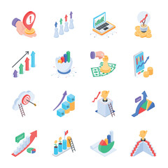 Pack of Financial Growth Isometric Icons 
