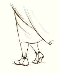 Pencil drawing. Jesus walks on water