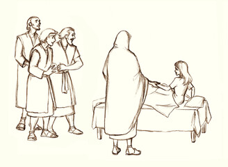 Healing of the daughter of Jairus. Pencil drawing