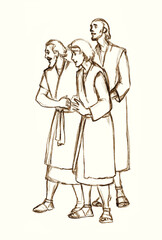 The shepherds came to worship the born Jesus. Pencil drawing