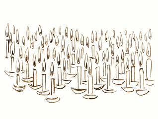 Lots of glowing candles. Pencil drawing