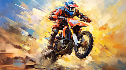 motocross rider on a motorcycle jumping - by generative ai