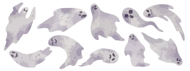 Fototapeta premium Set of watercolor ghosts.Vector graphics.